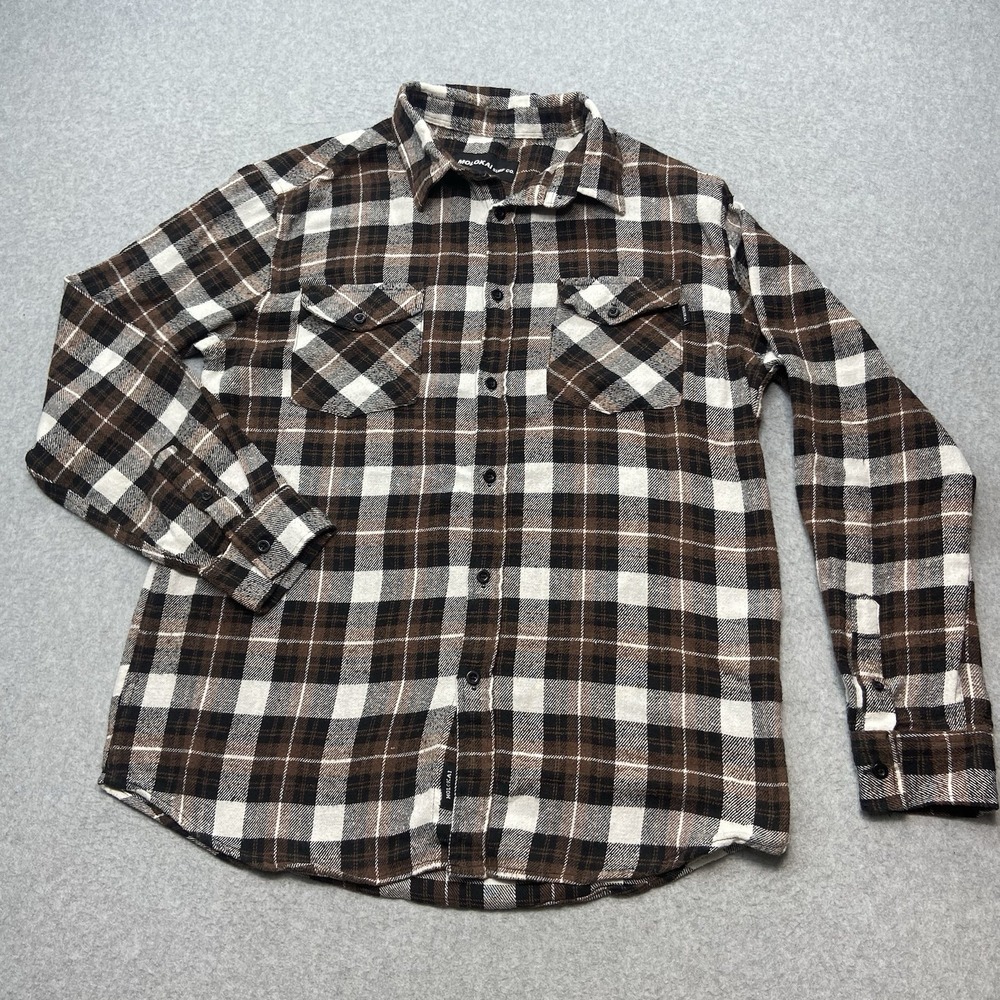 Molokai Surf Co Mens Plaid Flannel Shirt Size Medium Long Sleeve Button‎ Up